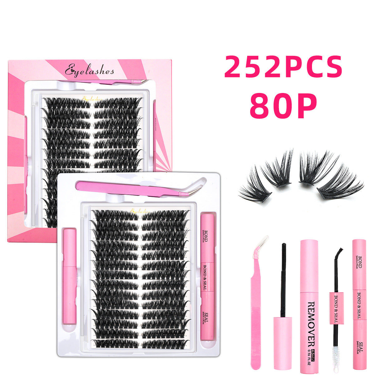 Upgraded 40P 60D 80D 100P Cross-Border False Eyelashes 14 Rows Glue Suit Curling Individual False Eyelash Thick