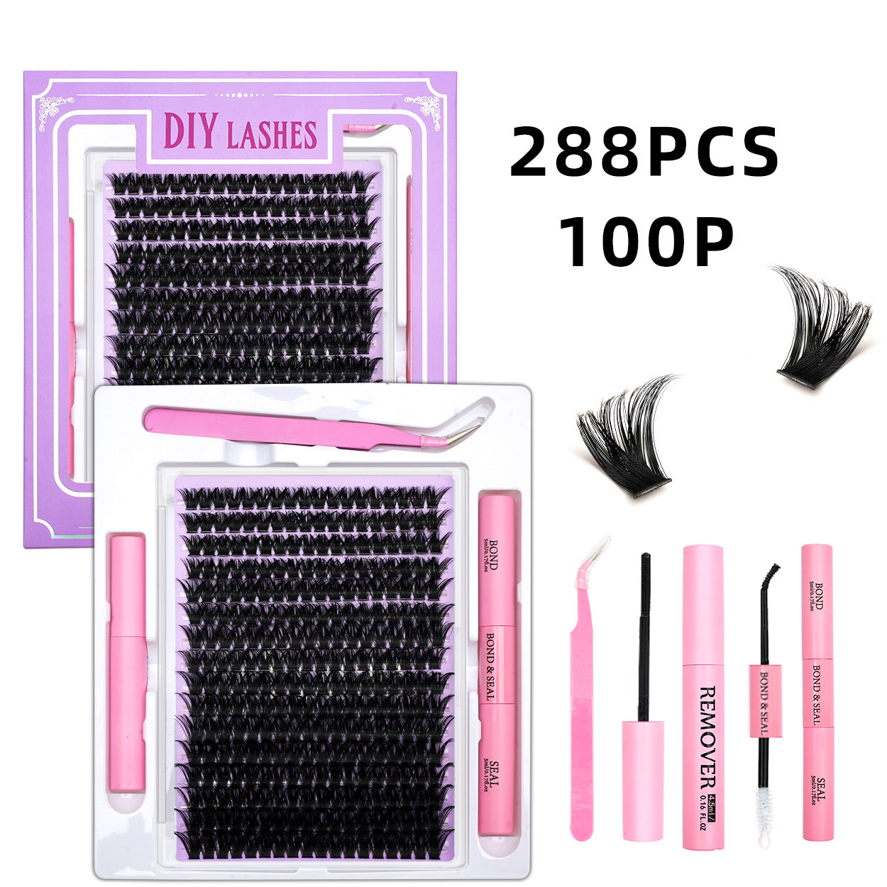 320 Clusters 16 Rows DIY False Eyelashes 4-Piece Set Glue Remover Tweezers 50 P60p80p100p Individual False Eyelash