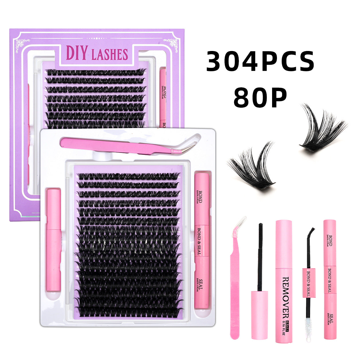 320 Clusters 16 Rows DIY False Eyelashes 4-Piece Set Glue Remover Tweezers 50 P60p80p100p Individual False Eyelash