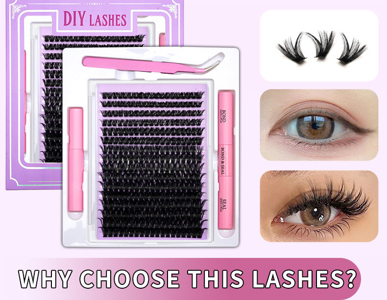 320 Clusters 16 Rows DIY False Eyelashes 4-Piece Set Glue Remover Tweezers 50 P60p80p100p Individual False Eyelash