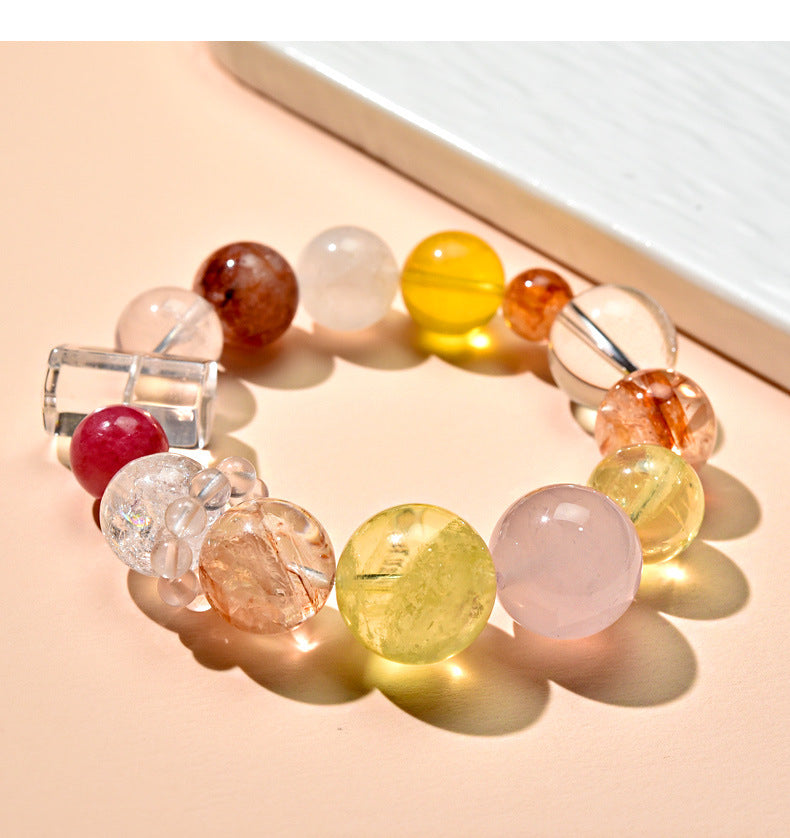 Natural Yellow Crystal Pink Crystal Bracelet Crystal Column Original Design Crystal Healing Magnetic Field Energy