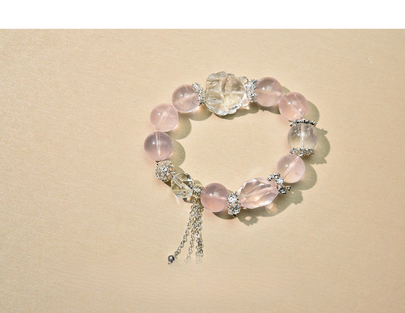 Natural Pink Crystal White Crystal Original Design Bracelet Bracelet