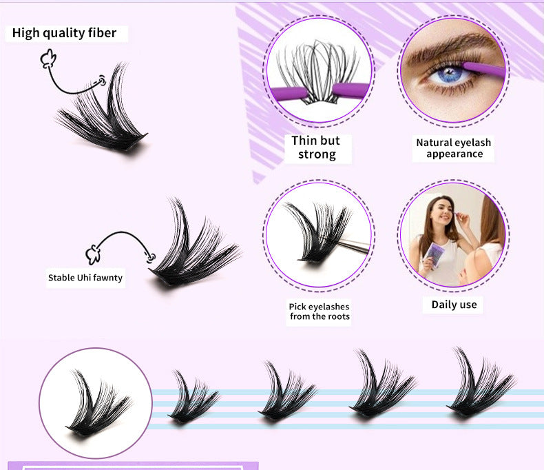 320 Clusters 16 Rows DIY False Eyelashes 4-Piece Set Glue Remover Tweezers 50 P60p80p100p Individual False Eyelash