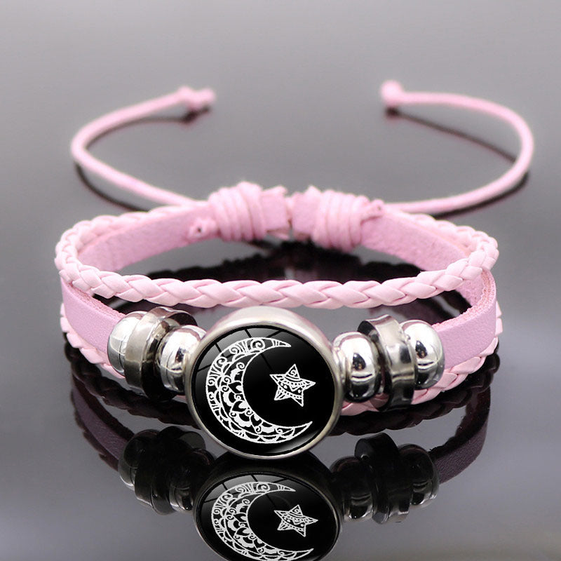 Sun and Moon Lovers Leather Bracelet Retro Punk Multi-Layer Beaded Weave Bracelet Couple Gift