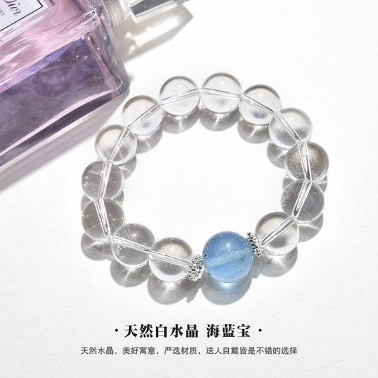 Natural White Crystal Bracelet Aquamarine Top Bead Bracelet