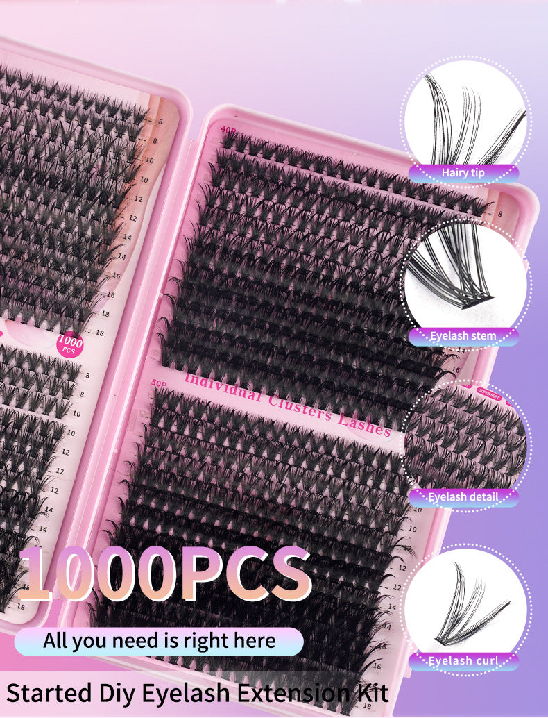 DIY 1000 pcs Big Capacity Eyelash Book Single Cluster Natural D Type False Eyelashes 20D30D40D50D