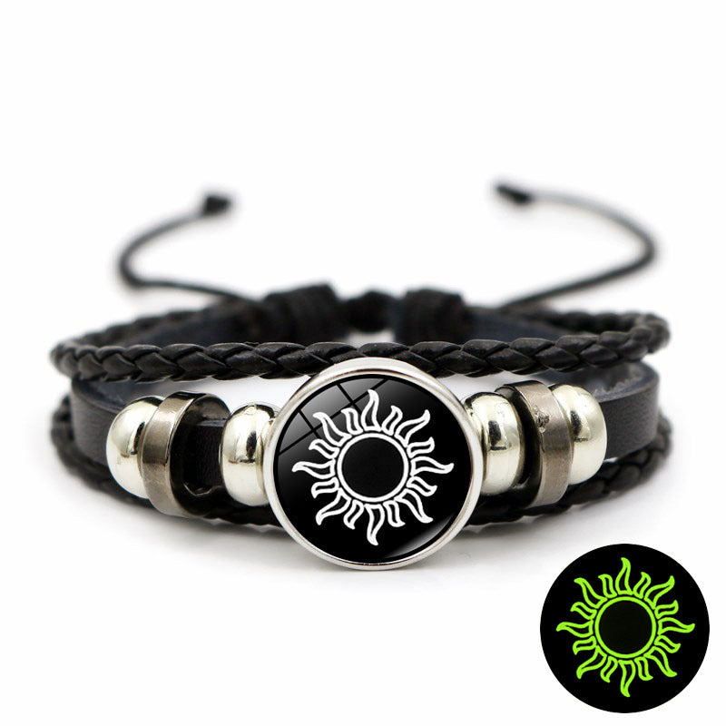 Sun and Moon Lovers Leather Bracelet Retro Punk Multi-Layer Beaded Weave Bracelet Couple Gift