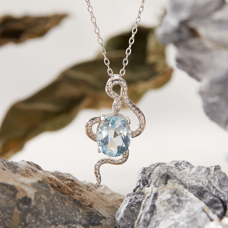 Natural Colorful Topaz Amethyst Pendant Necklace S925 Sterling Silver Inlay