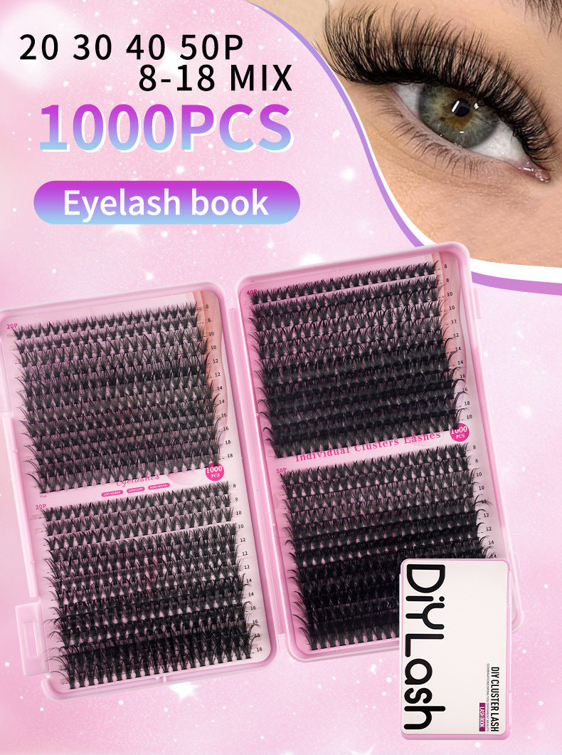 DIY 1000 pcs Big Capacity Eyelash Book Single Cluster Natural D Type False Eyelashes 20D30D40D50D