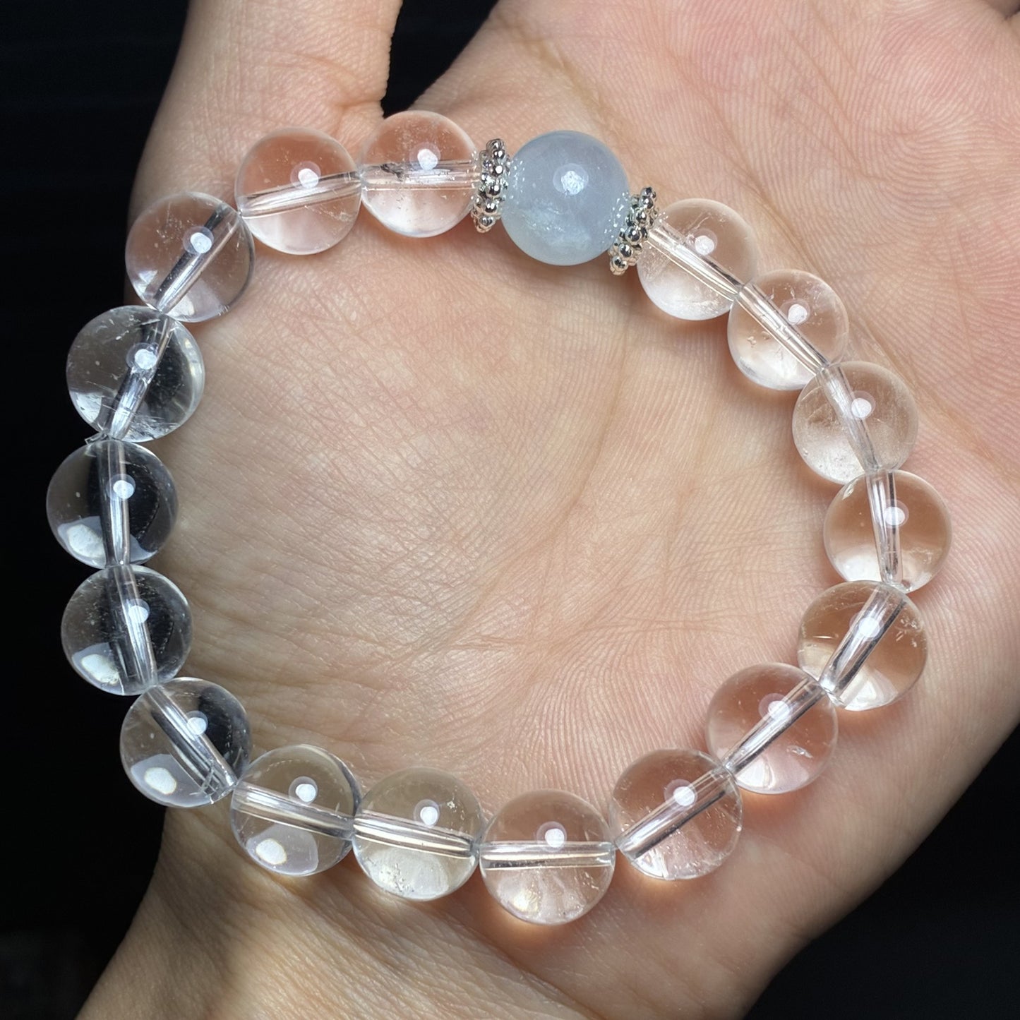 Natural White Crystal Bracelet Aquamarine Top Bead Bracelet