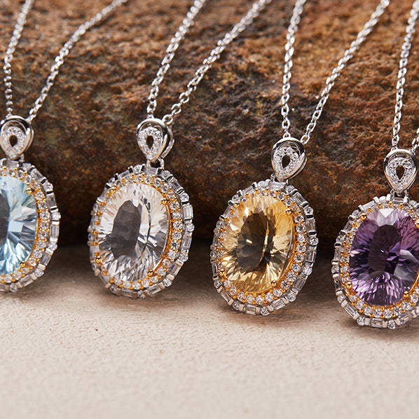 S925 Sterling Silver 18K Gold Natural Colorful Gemstone Amethyst Pendant Collarbone Necklace