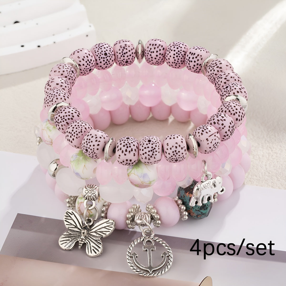 Hot-Selling New Arrival Bohemian Butterfly Boat Anchor Elephant Pendant Multilayer Fashion Beaded Bracelet