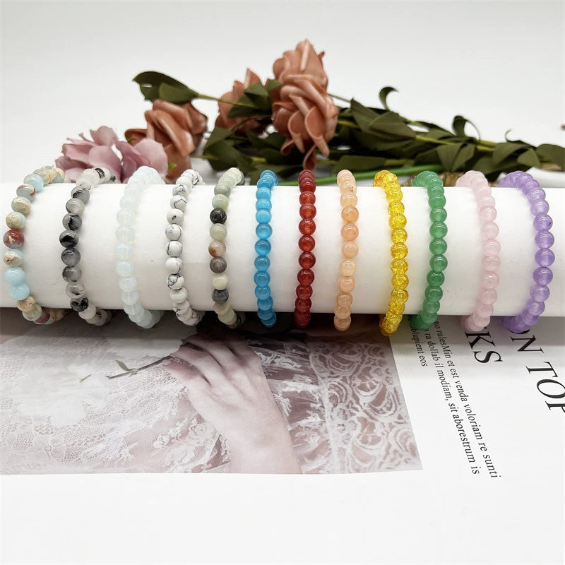 6mm Natural Crystal Stone Beaded Bracelet Elastic String Tigereye Agate Bracelet Female Accessories