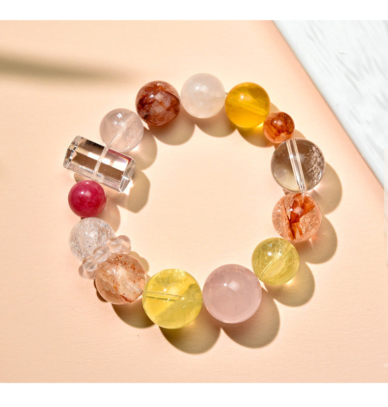 Natural Yellow Crystal Pink Crystal Bracelet Crystal Column Original Design Crystal Healing Magnetic Field Energy