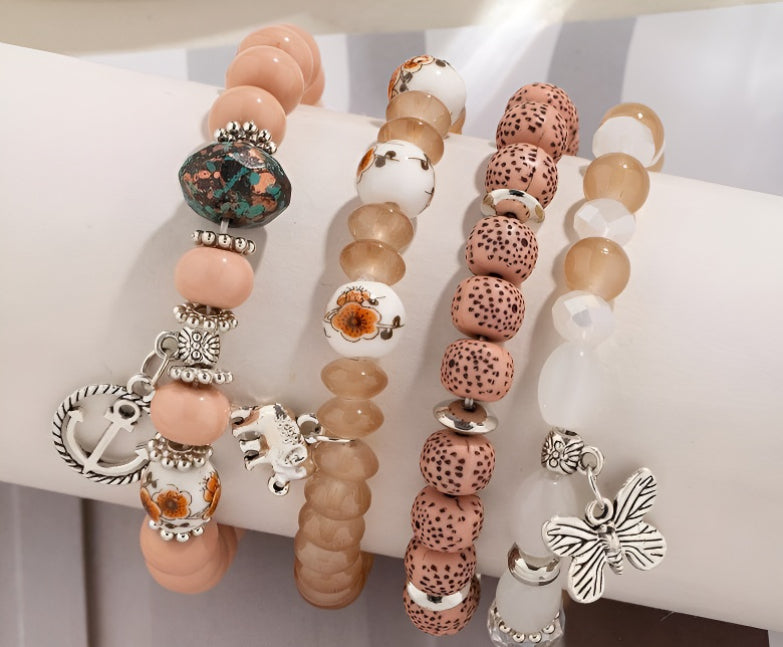 Hot-Selling New Arrival Bohemian Butterfly Boat Anchor Elephant Pendant Multilayer Fashion Beaded Bracelet