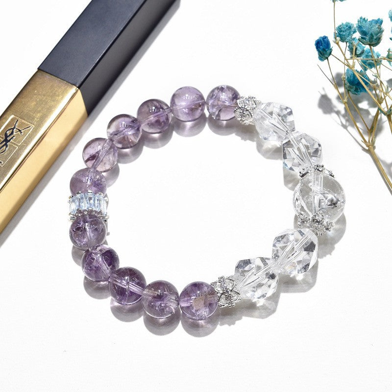 Unique Amethyst Bead Bracelet Natural Purple Azeite Hand Accessory