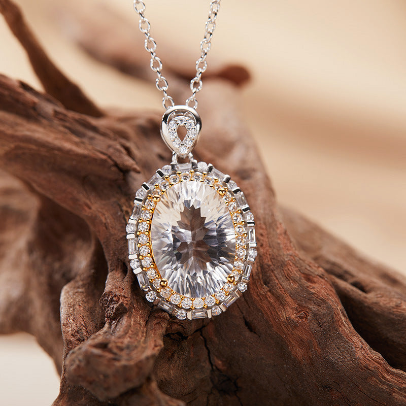 S925 Sterling Silver 18K Gold Natural Colorful Gemstone Amethyst Pendant Collarbone Necklace