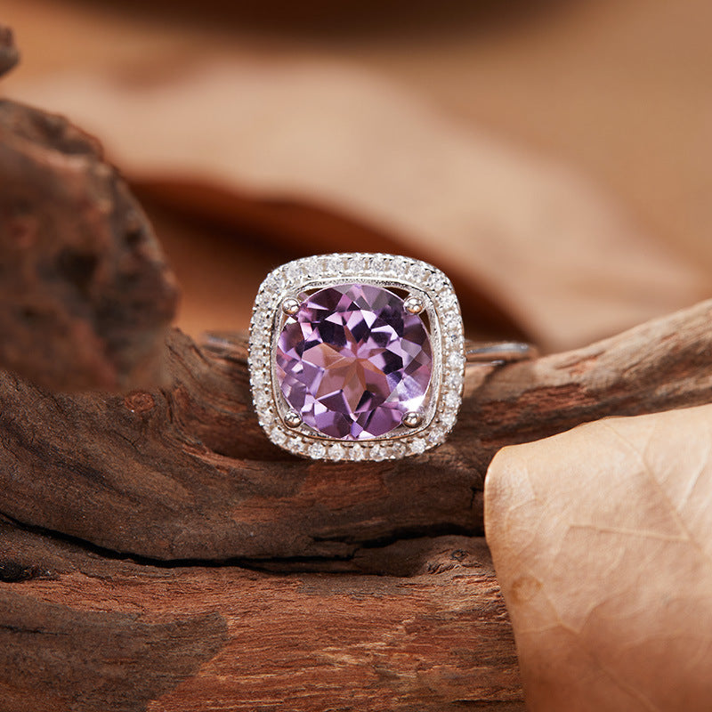 Natural Colorful Amethyst and Citrine Ring for Women s925Pure Silver Sugar Cube Index Finger Ring Xiaohongshu Douyin Style Wholesale