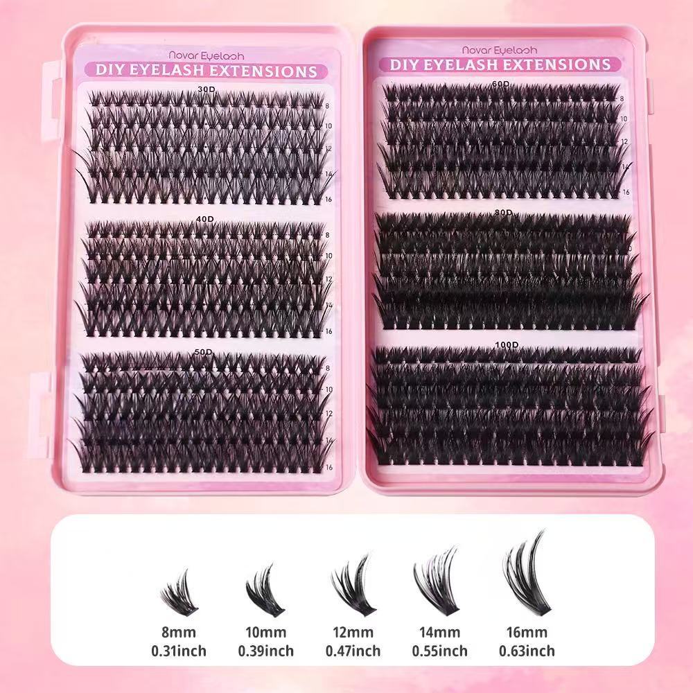 DIY 30D-100D Thick D-Shaped Segmented Natural False Lashes Set with kits