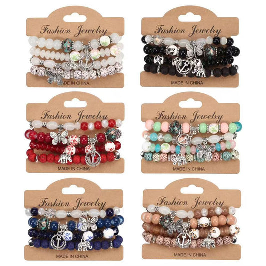 Hot-Selling New Arrival Bohemian Butterfly Boat Anchor Elephant Pendant Multilayer Fashion Beaded Bracelet