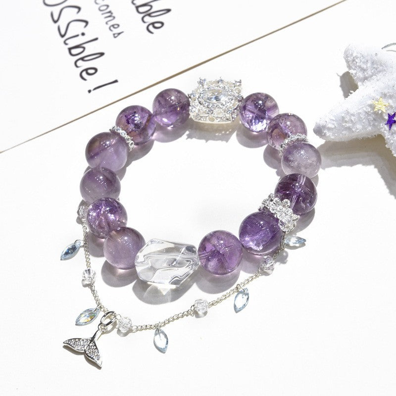 Unique Amethyst Bead Bracelet Natural Purple Azeite Hand Accessory