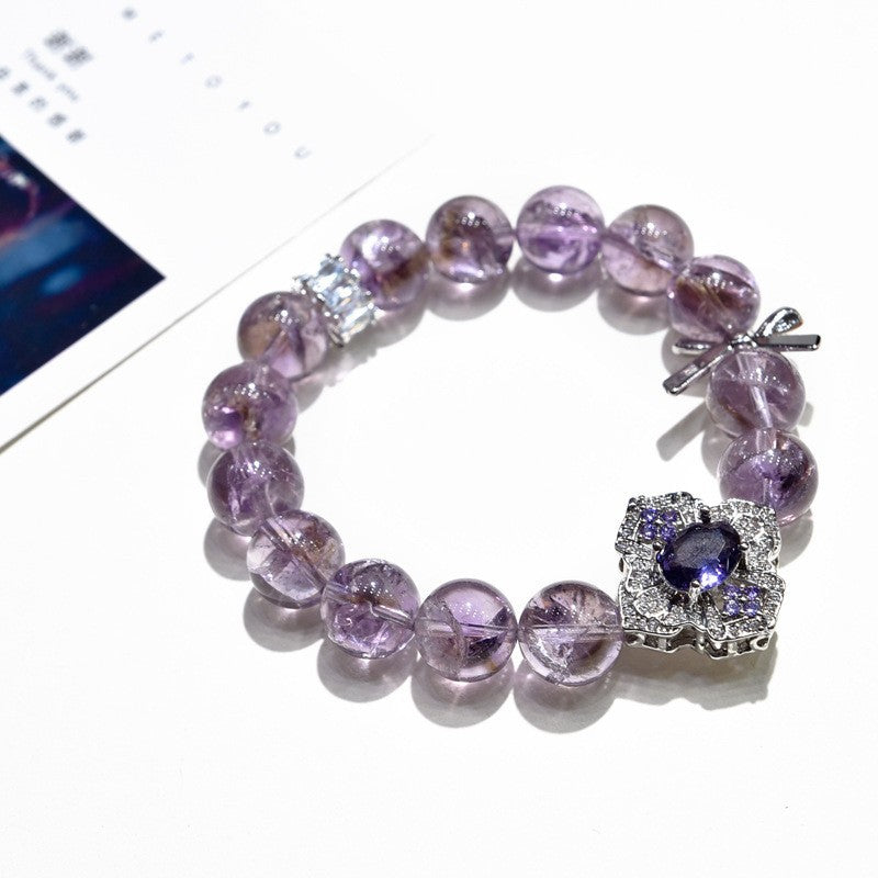 Unique Amethyst Bead Bracelet Natural Purple Azeite Hand Accessory