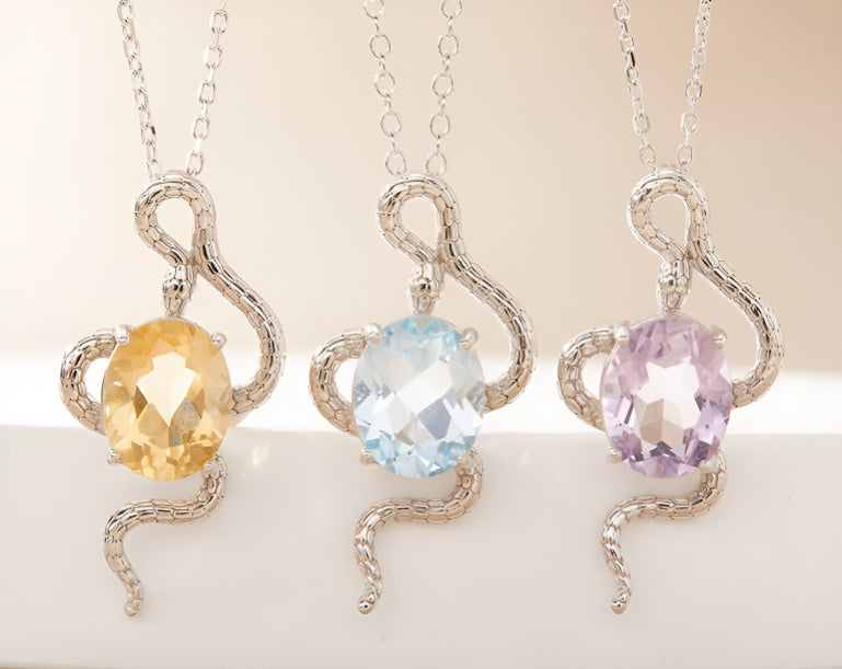 Natural Colorful Topaz Amethyst Pendant Necklace S925 Sterling Silver Inlay