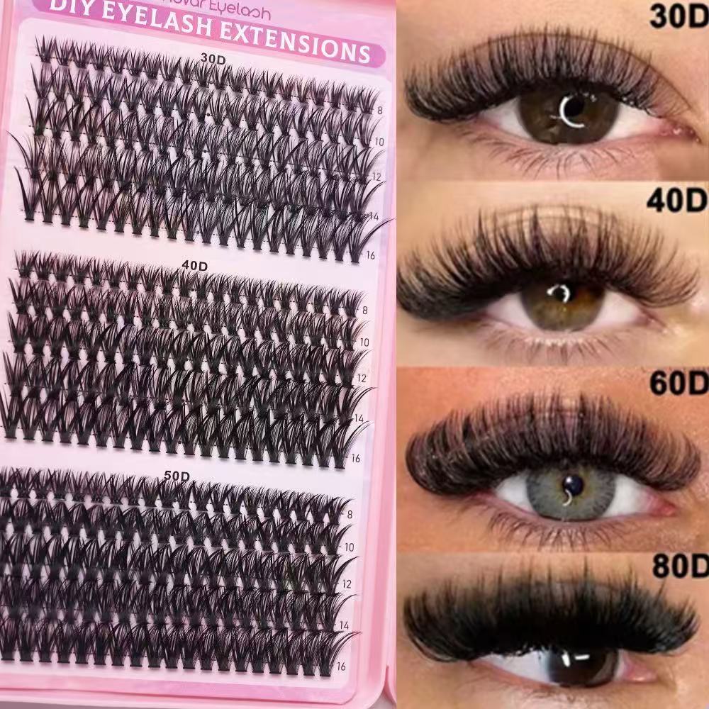 DIY 30D-100D Thick D-Shaped Segmented Natural False Lashes Set with kits