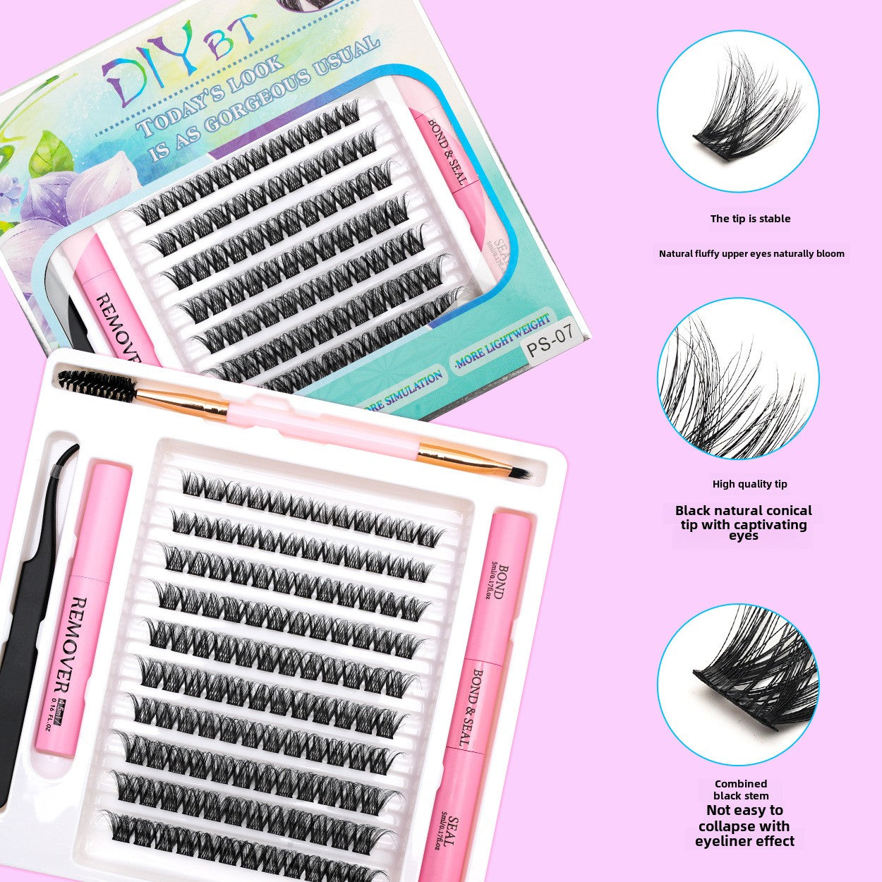 3D Traceless False Eyelashes 5-Piece Set Soft 8D Mink-like Glue Remover Tweezer Set