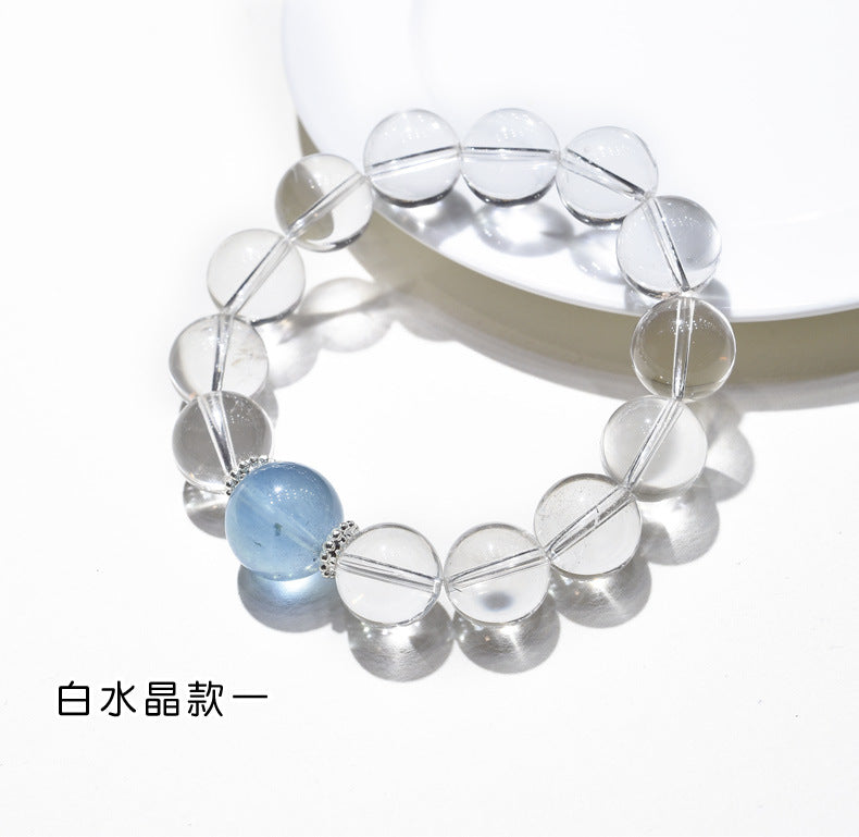 Natural White Crystal Bracelet Aquamarine Top Bead Bracelet