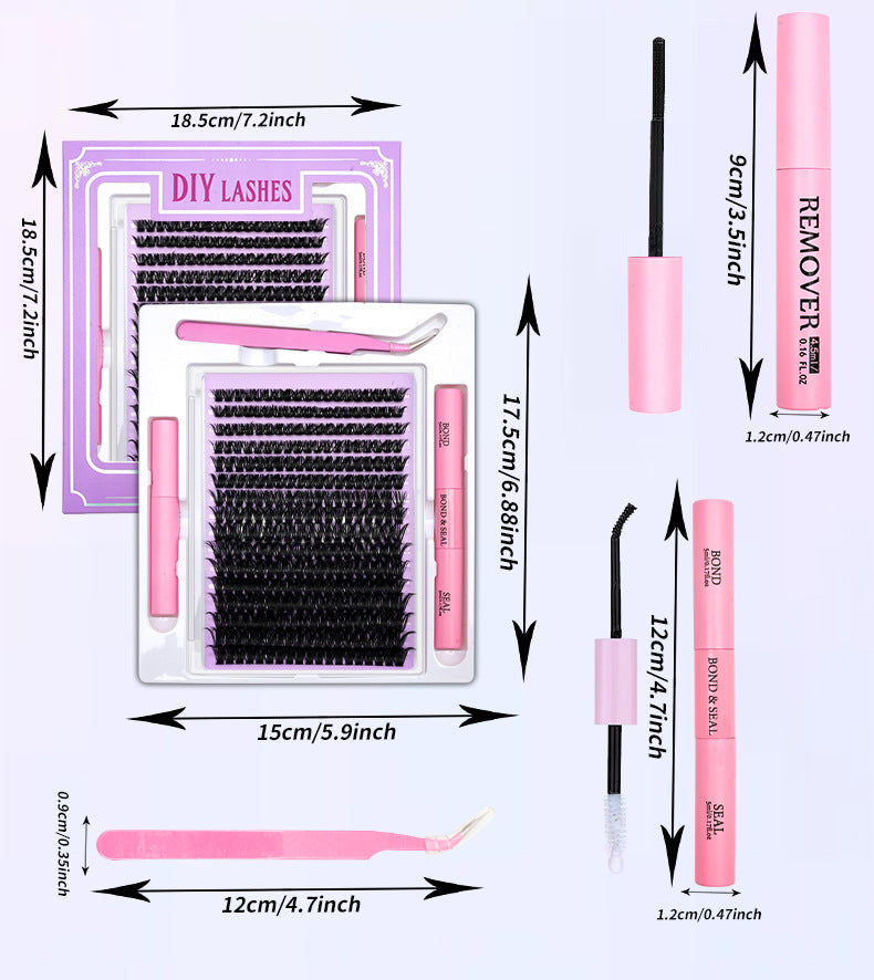 320 Clusters 16 Rows DIY False Eyelashes 4-Piece Set Glue Remover Tweezers 50 P60p80p100p Individual False Eyelash