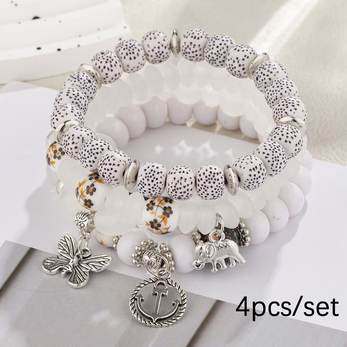 Hot-Selling New Arrival Bohemian Butterfly Boat Anchor Elephant Pendant Multilayer Fashion Beaded Bracelet