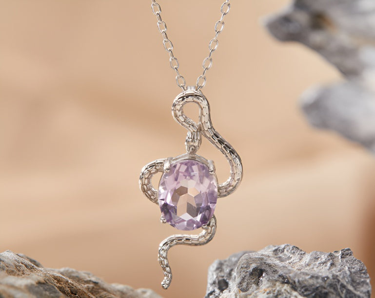 Natural Colorful Topaz Amethyst Pendant Necklace S925 Sterling Silver Inlay