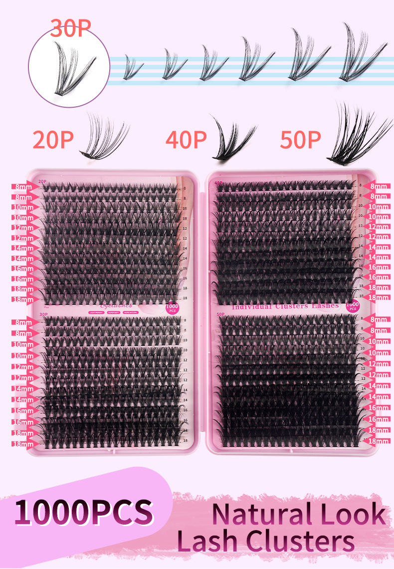 DIY 1000 pcs Big Capacity Eyelash Book Single Cluster Natural D Type False Eyelashes 20D30D40D50D