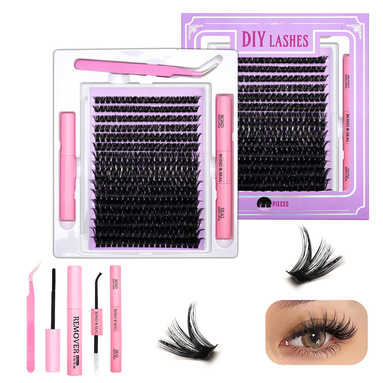 320 Clusters 16 Rows DIY False Eyelashes 4-Piece Set Glue Remover Tweezers 50 P60p80p100p Individual False Eyelash