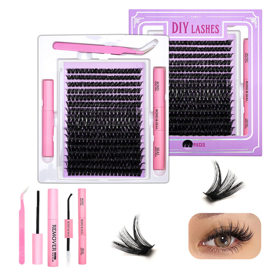 320 Clusters 16 Rows DIY False Eyelashes 4-Piece Set Glue Remover Tweezers 50 P60p80p100p Individual False Eyelash