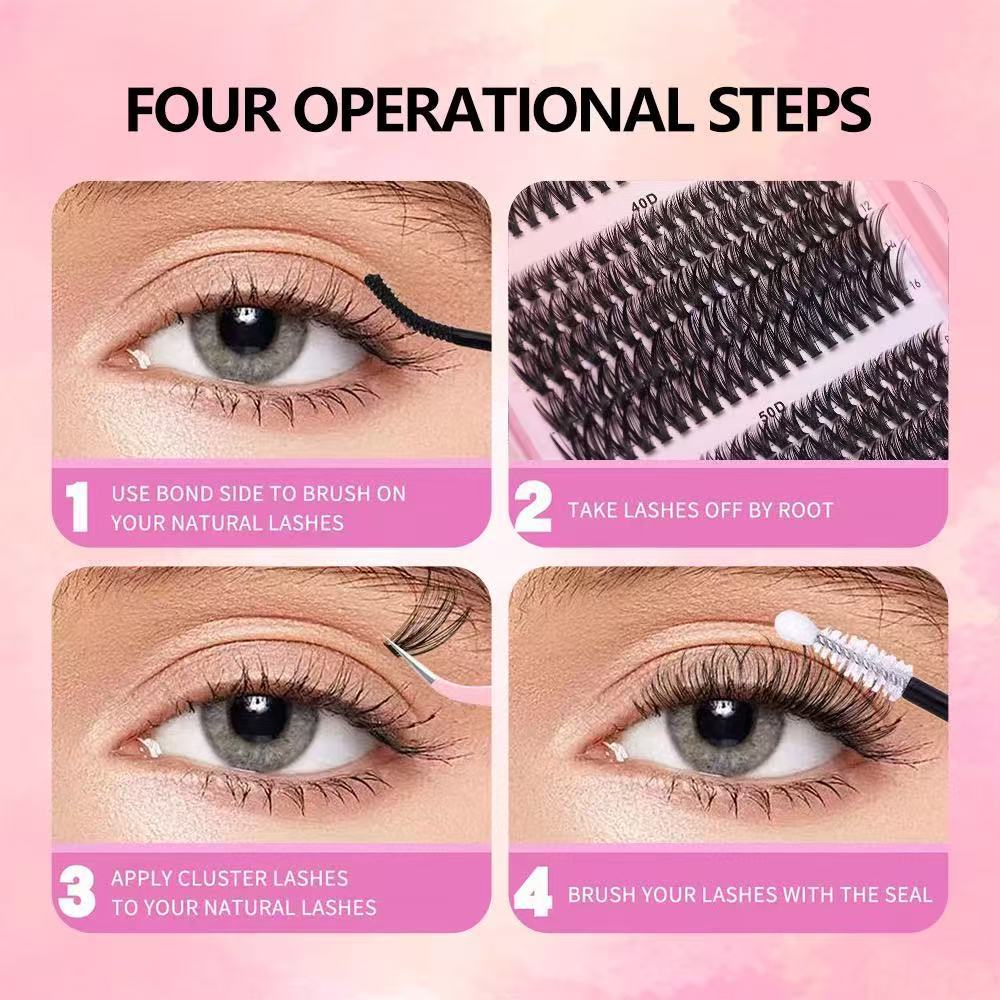 DIY 30D-100D Thick D-Shaped Segmented Natural False Lashes Set with kits