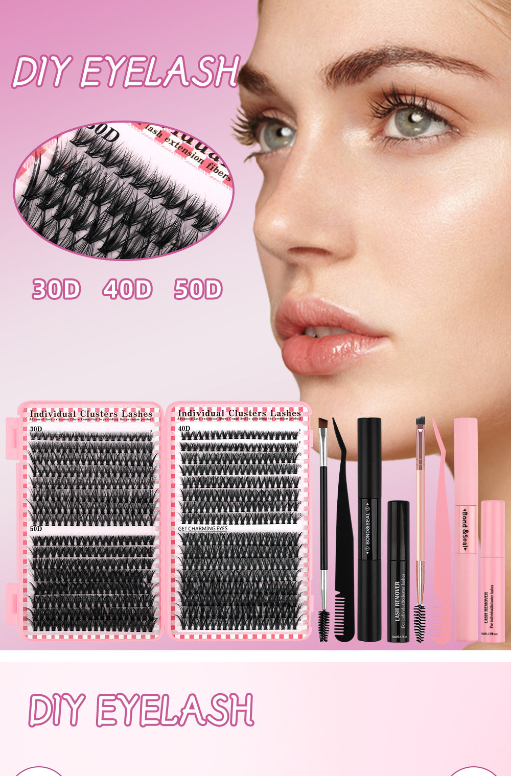 30D4050D Mixed 3D Hot Melt Cluster Lashes Large Volume 640-Piece Eyelash Book