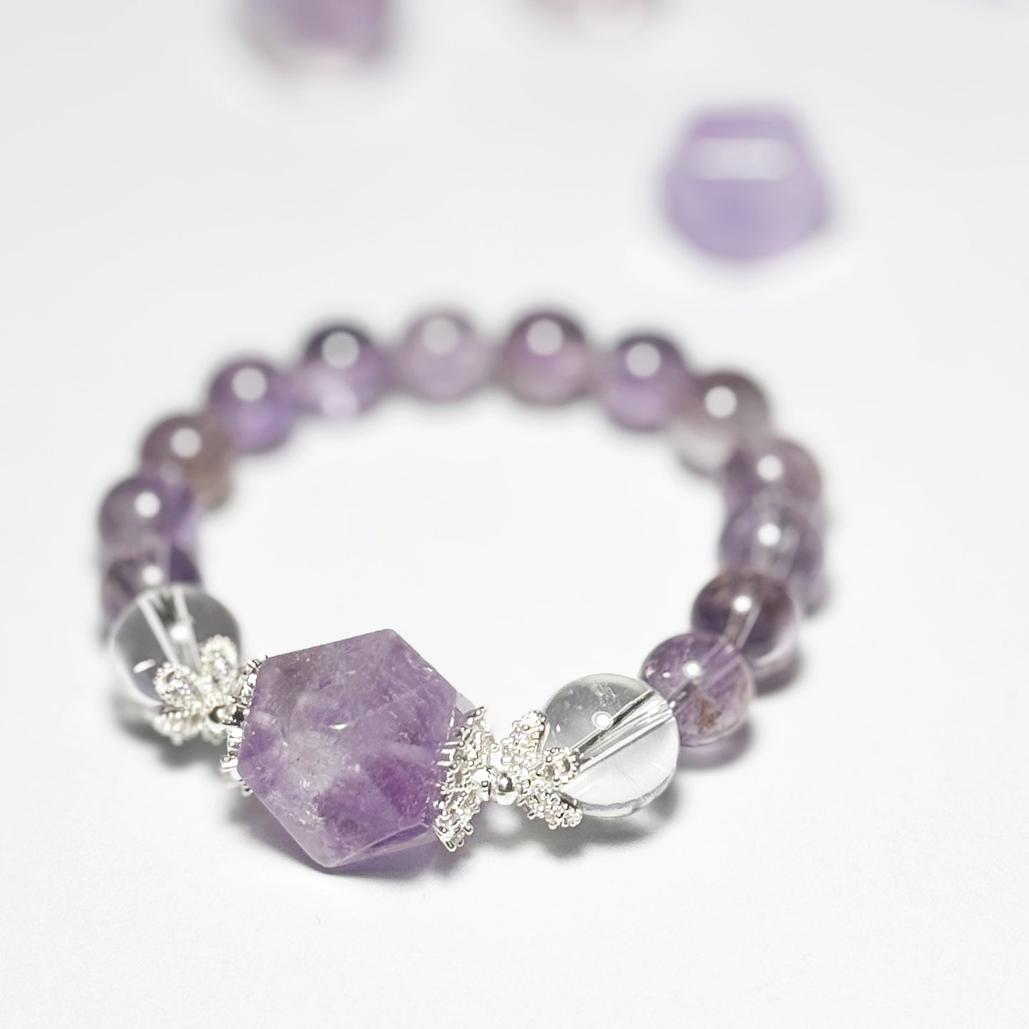 Unique Amethyst Bead Bracelet Natural Purple Azeite Hand Accessory