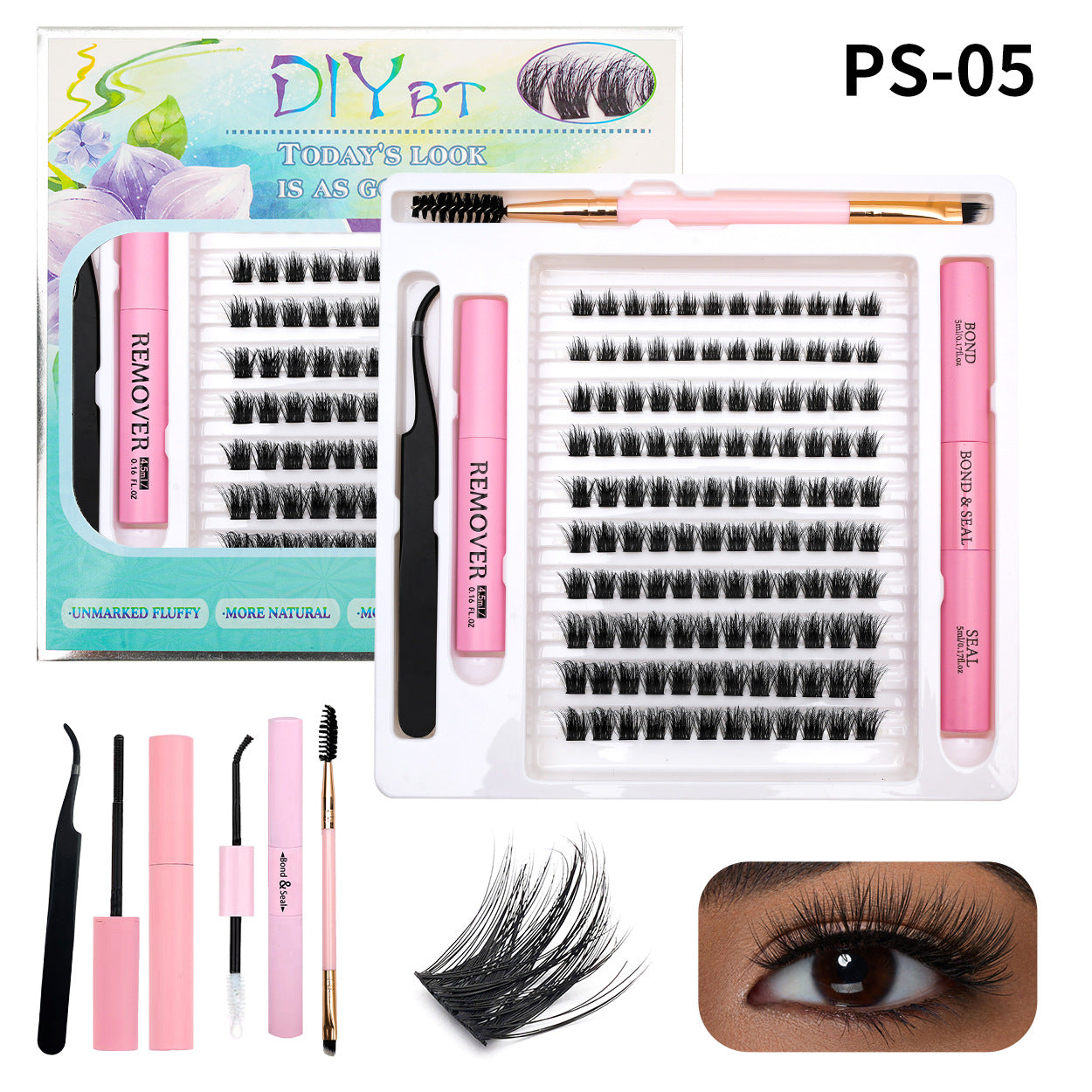 3D Traceless False Eyelashes 5-Piece Set Soft 8D Mink-like Glue Remover Tweezer Set