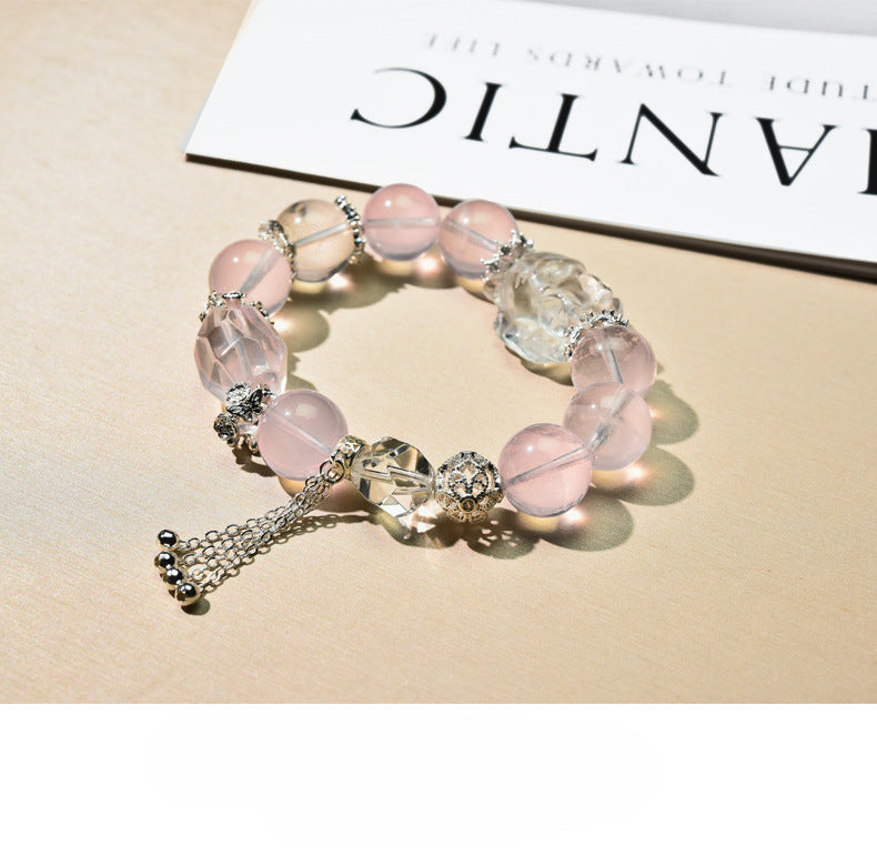Natural Pink Crystal White Crystal Original Design Bracelet Bracelet