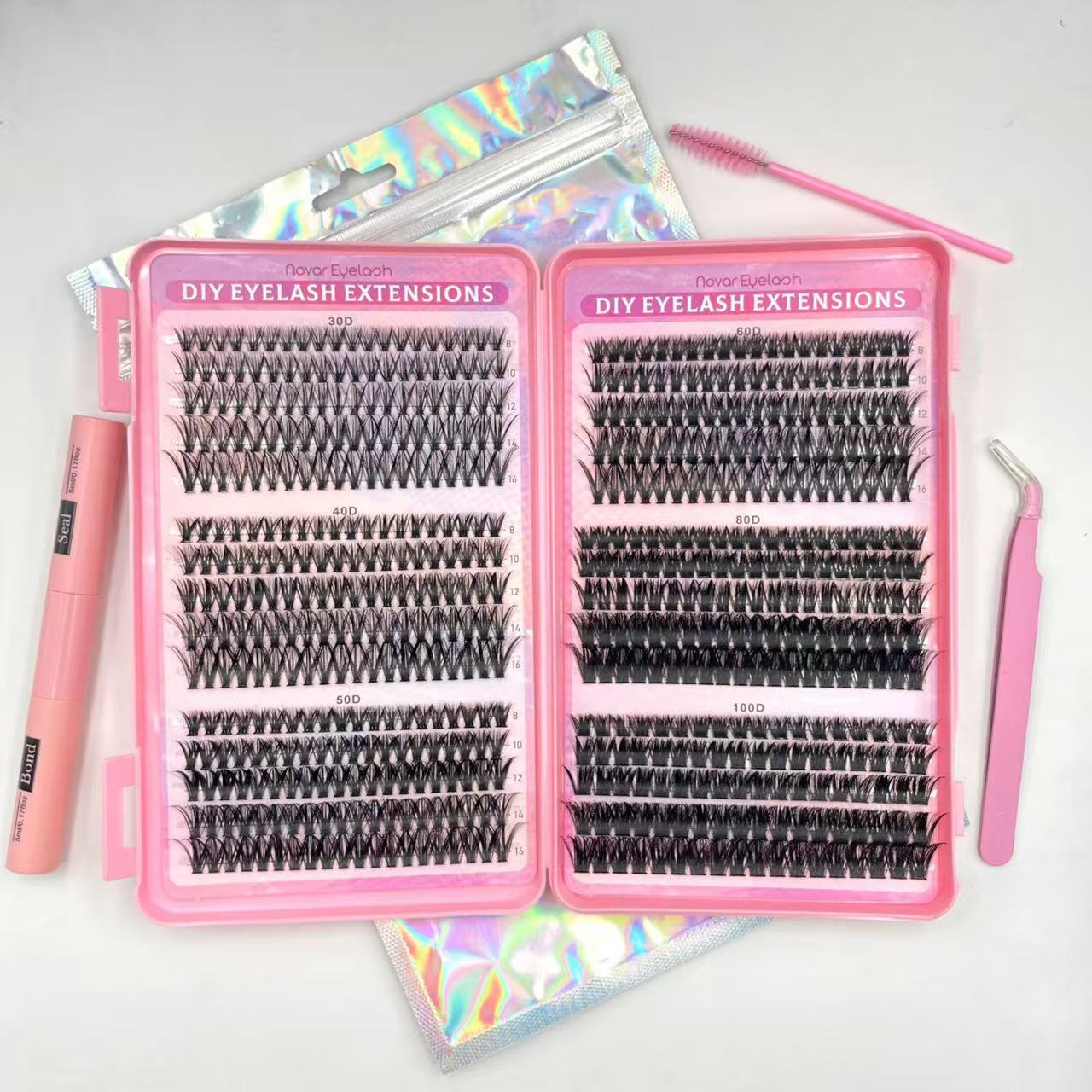 DIY 30D-100D Thick D-Shaped Segmented Natural False Lashes Set with kits