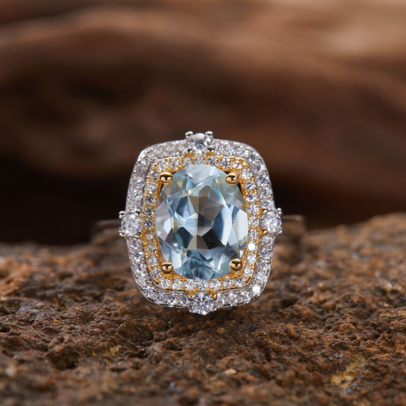 S925 Sterling Silver 18K Gold Natural Gemstone Energy Ring Jewelry