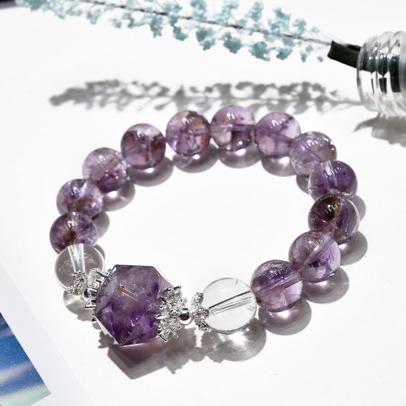 Unique Amethyst Bead Bracelet Natural Purple Azeite Hand Accessory