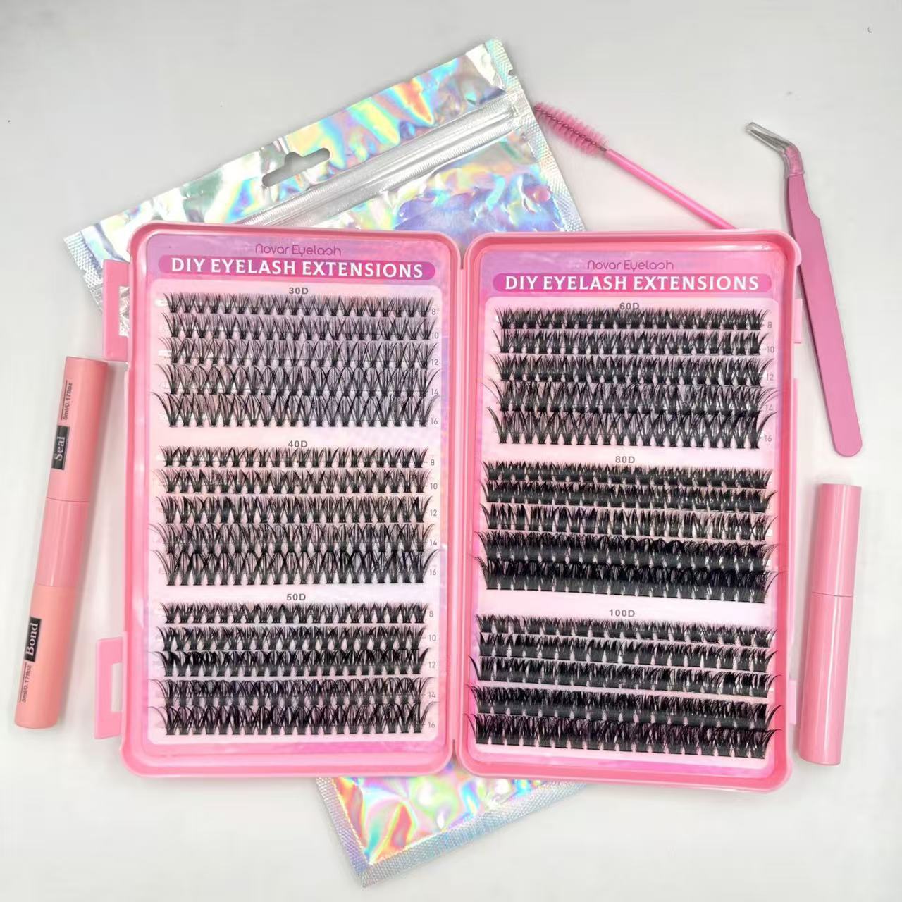 DIY 30D-100D Thick D-Shaped Segmented Natural False Lashes Set with kits