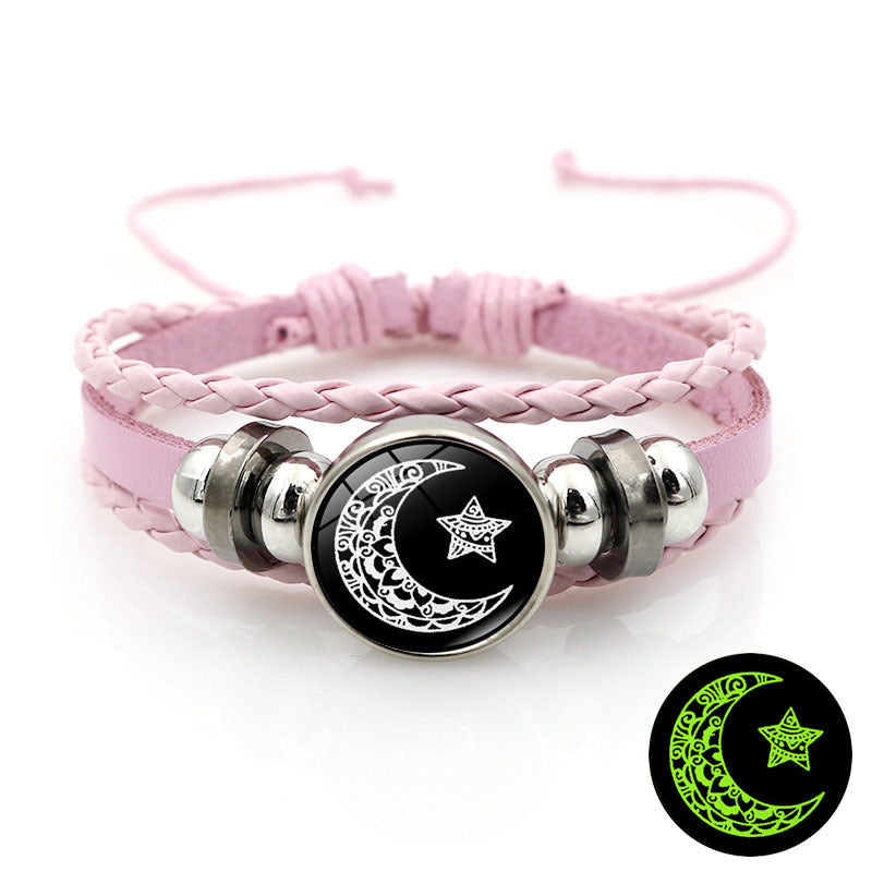 Sun and Moon Lovers Leather Bracelet Retro Punk Multi-Layer Beaded Weave Bracelet Couple Gift