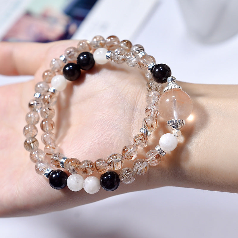 Natural Black Gold Super Crystal Multi-Loop Fashion High-Grade Rutilated Quartz Bracelet