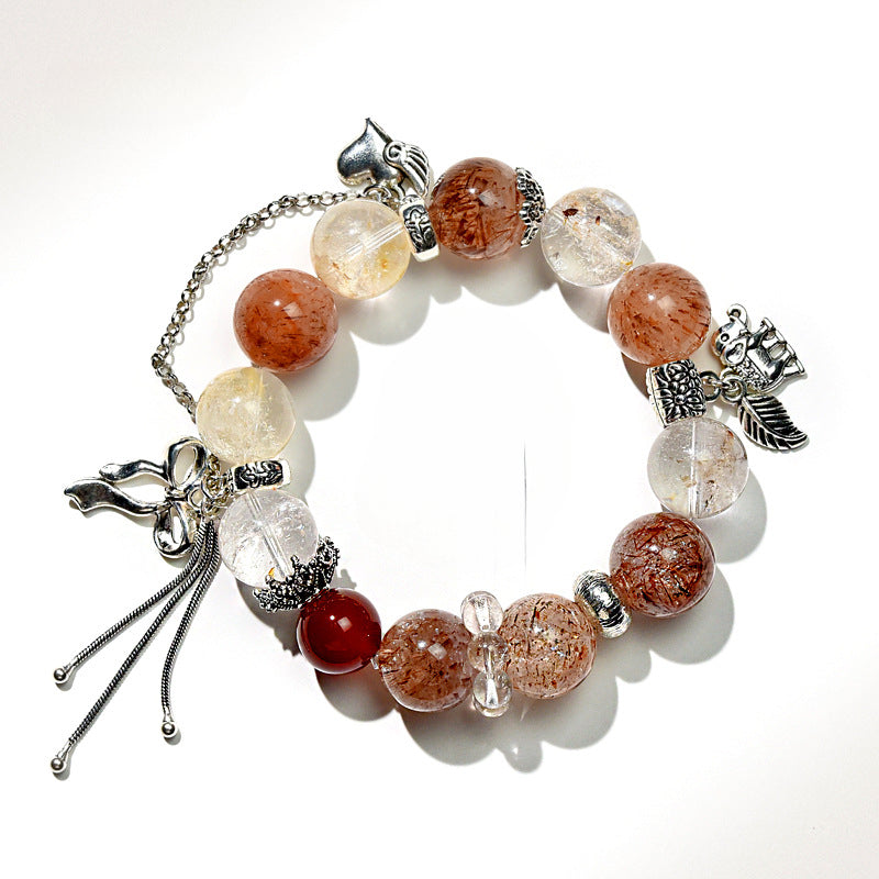 Natural Black Gold Crystal Bracelet with Crystal Healing Energy Red Yellow Gel Elegant Multi-Gemstone String