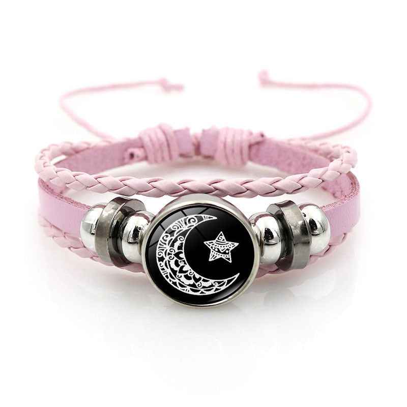 Sun and Moon Lovers Leather Bracelet Retro Punk Multi-Layer Beaded Weave Bracelet Couple Gift