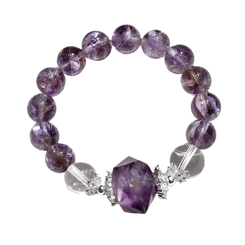 Unique Amethyst Bead Bracelet Natural Purple Azeite Hand Accessory